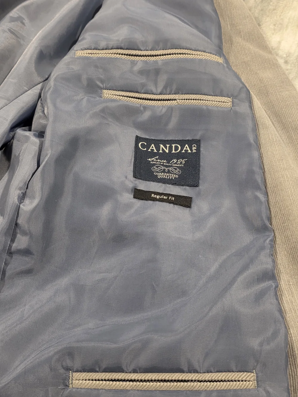 44L Men's C&A Canda European Corduroy Modern Blazer Light Gray Sport Coat